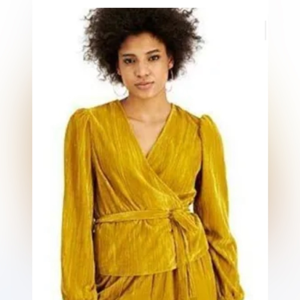 Brand new Leyden Womens Velvet Wrap Gold top, size medium